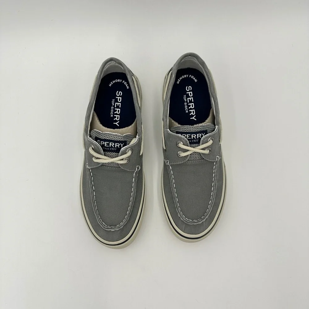 Sperry Halyard Boat Shoes Mens Size 7 Salt Washed Grey Canvas Foam Sneakers NEW
